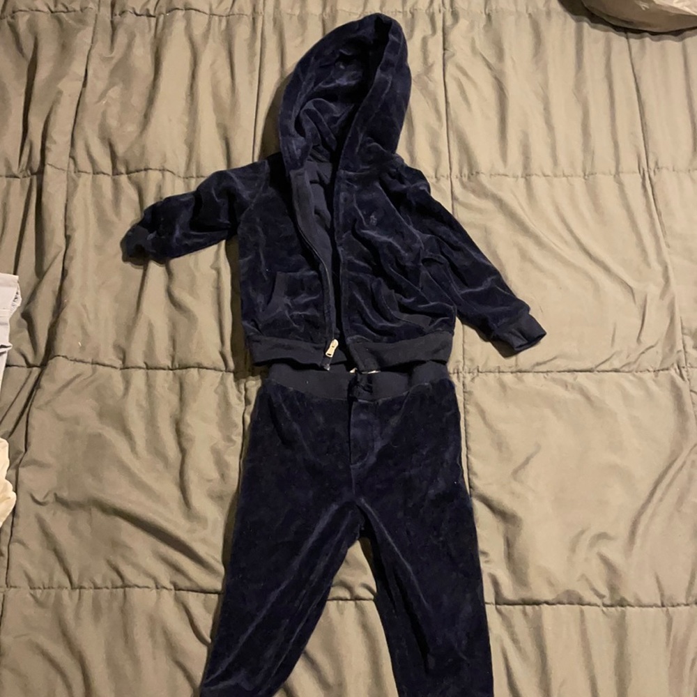 Ralph Lauren Polo 12m boy Velour Blue Sweatsuit